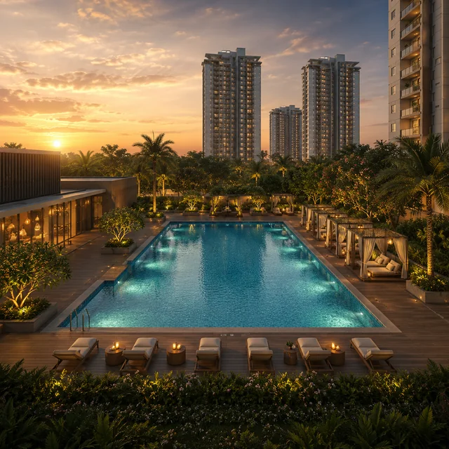 Sumadhura Soukya Road swimming pool and deck visual Sumadhura Soukya Road swimming pool and deck visual